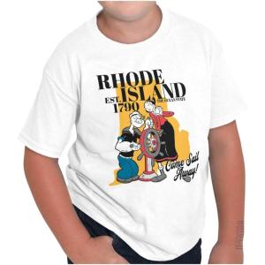 Brisco Brands Popeye Cartoon American States Crewneck T Shirts Boy Girl(Rhode Island)