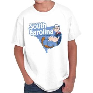 Brisco Brands Popeye Cartoon American States Crewneck T Shirts Boy Girl(South Carolina – White)