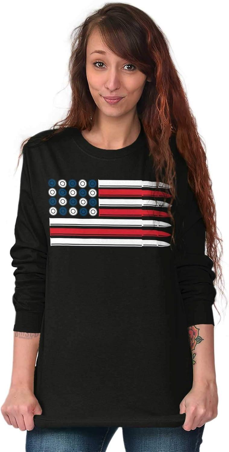 imageBrisco Brands Ammo Bullet 2nd Amendment Flag Long Sleeve Tshirt Men WomenBlack