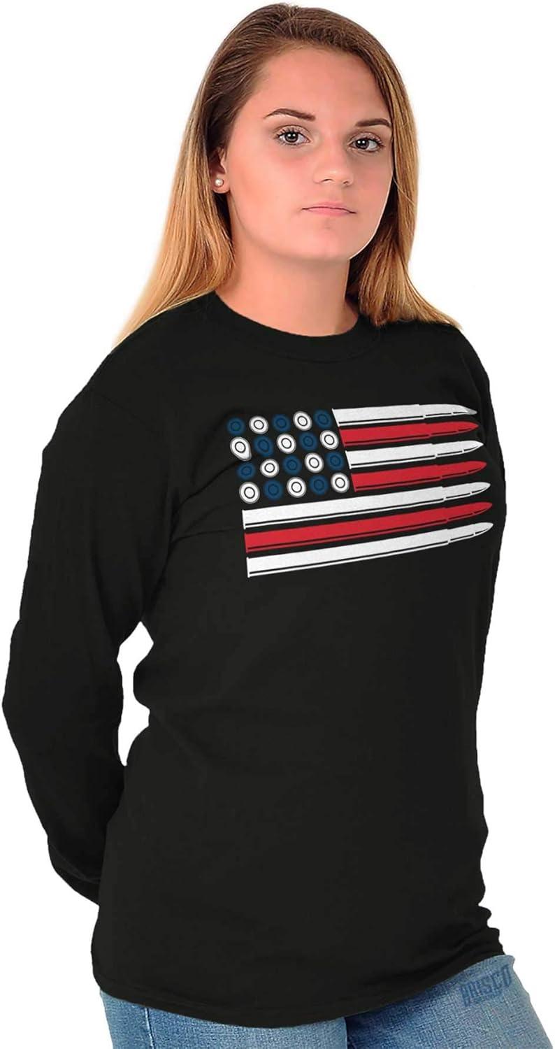 imageBrisco Brands Ammo Bullet 2nd Amendment Flag Long Sleeve Tshirt Men WomenBlack