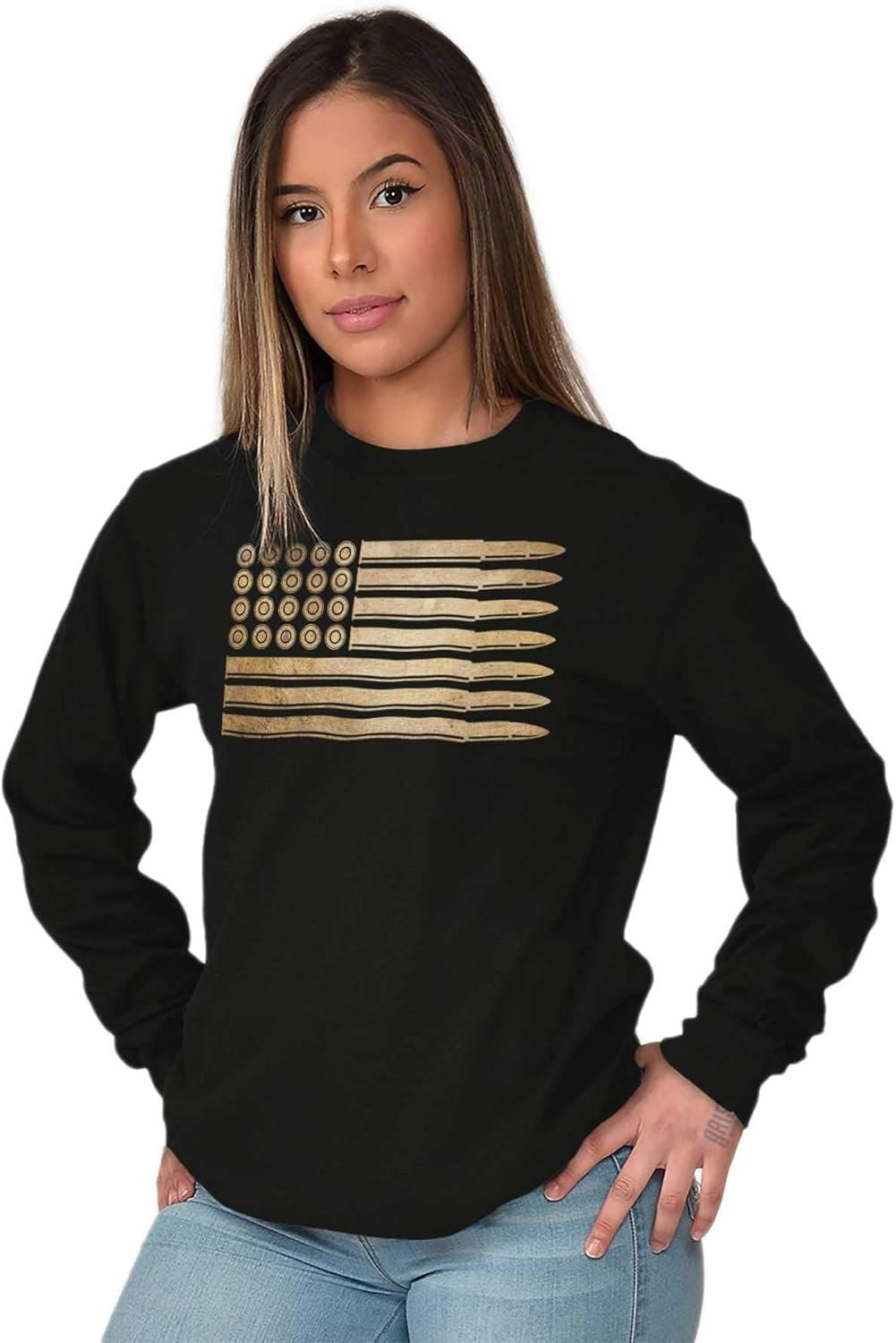 imageBrisco Brands Ammo Bullet 2nd Amendment Flag Long Sleeve Tshirt Men WomenBlack2