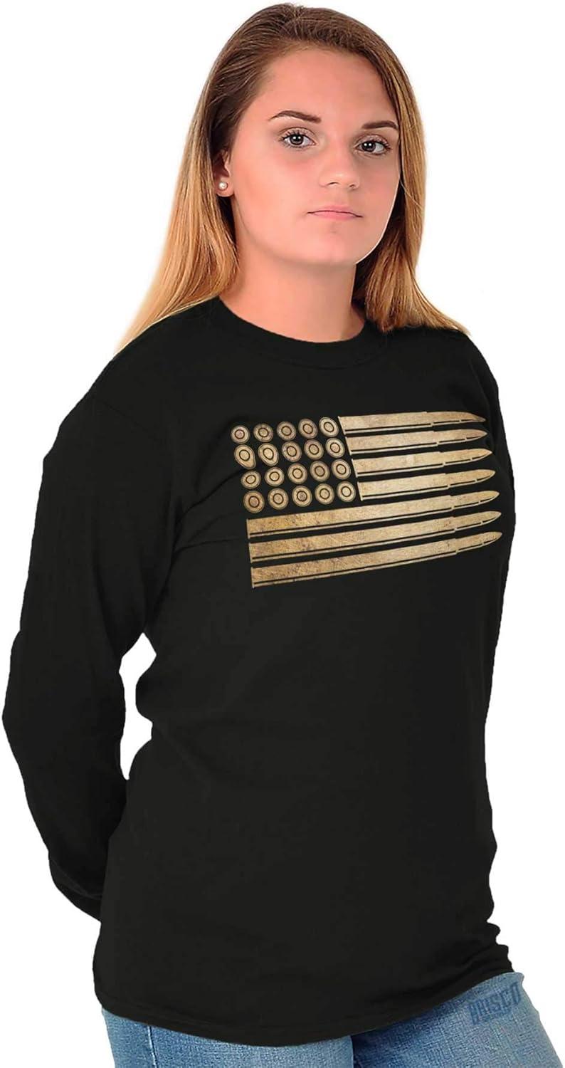 imageBrisco Brands Ammo Bullet 2nd Amendment Flag Long Sleeve Tshirt Men WomenBlack2