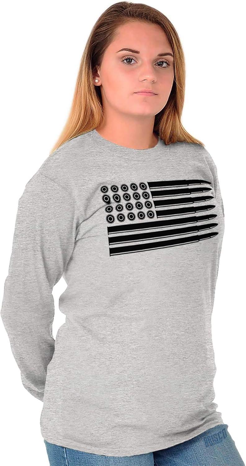 imageBrisco Brands Ammo Bullet 2nd Amendment Flag Long Sleeve Tshirt Men WomenSport Grey