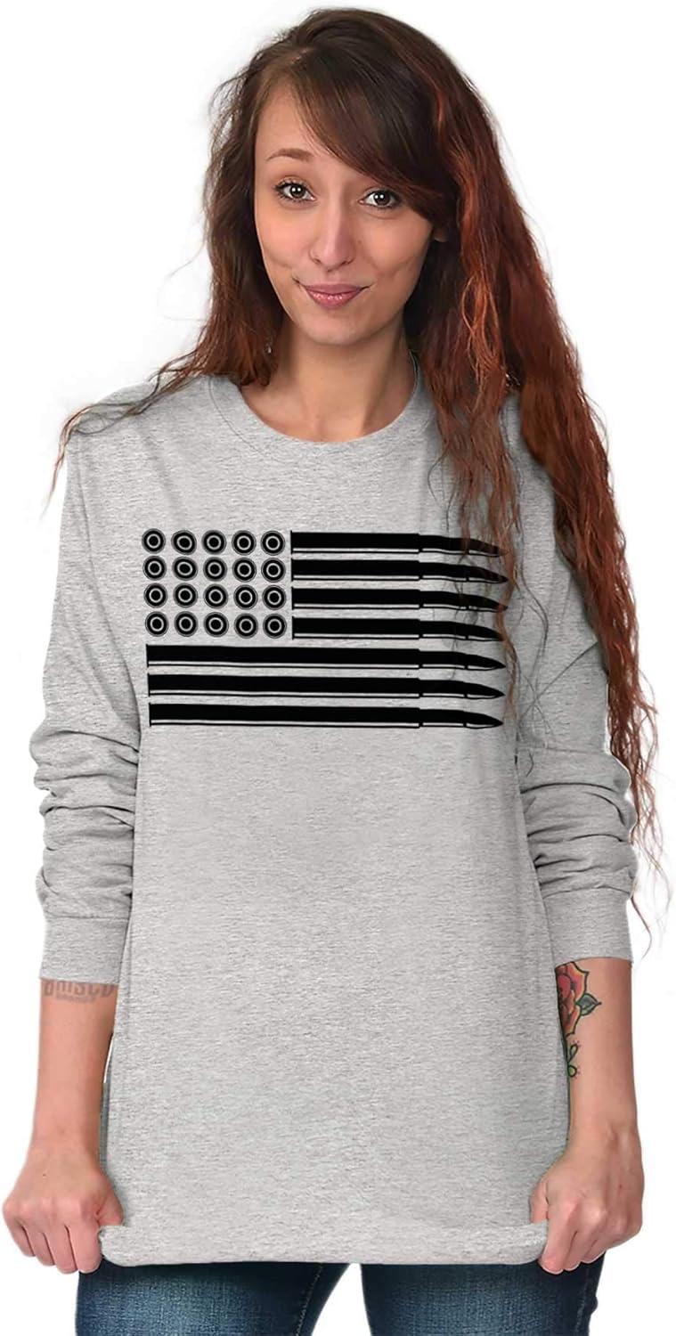 imageBrisco Brands Ammo Bullet 2nd Amendment Flag Long Sleeve Tshirt Men WomenSport Grey