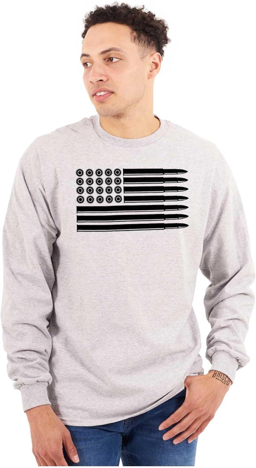 imageBrisco Brands Ammo Bullet 2nd Amendment Flag Long Sleeve Tshirt Men WomenSport Grey