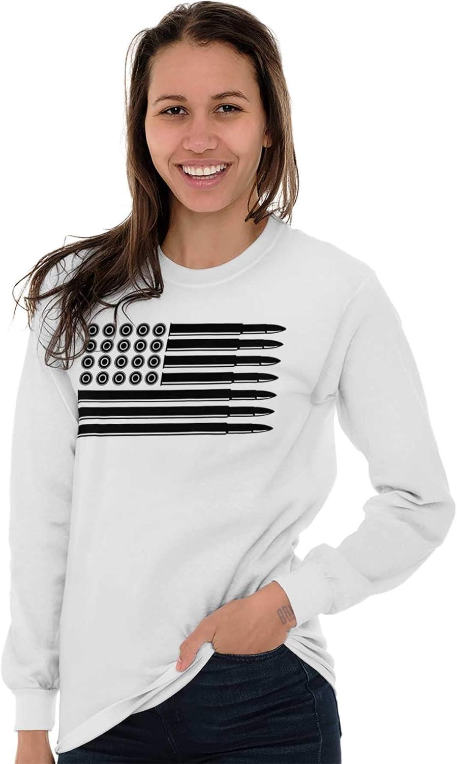 imageBrisco Brands Ammo Bullet 2nd Amendment Flag Long Sleeve Tshirt Men WomenWhite