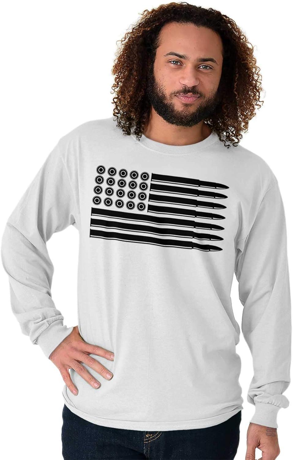 imageBrisco Brands Ammo Bullet 2nd Amendment Flag Long Sleeve Tshirt Men WomenWhite