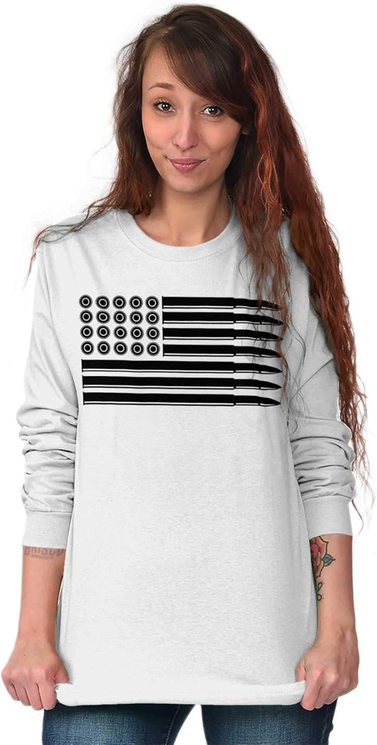 imageBrisco Brands Ammo Bullet 2nd Amendment Flag Long Sleeve Tshirt Men WomenWhite