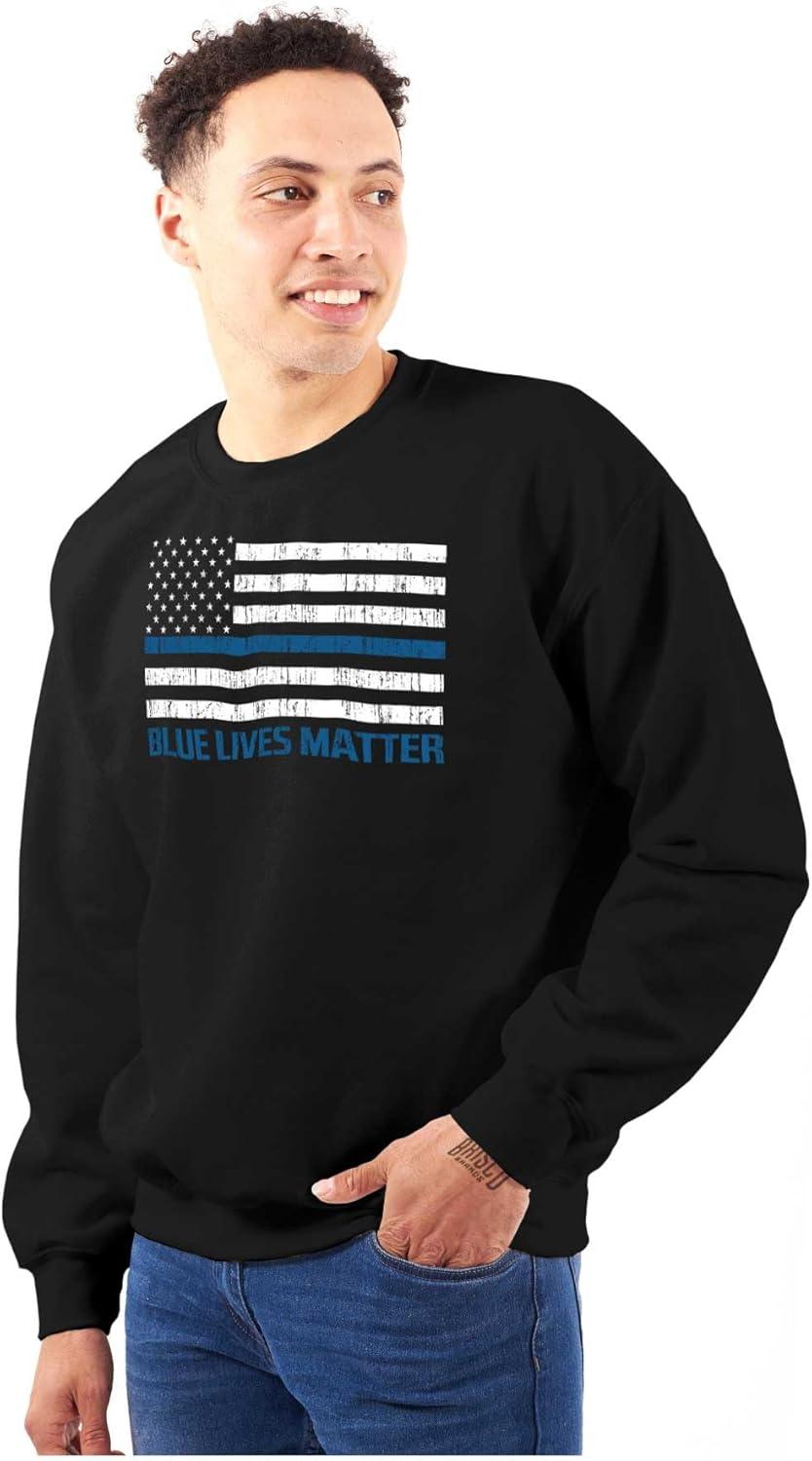 imageBrisco Brands Blue Line American Flag Support Sweatshirt for Men or WomenBlack