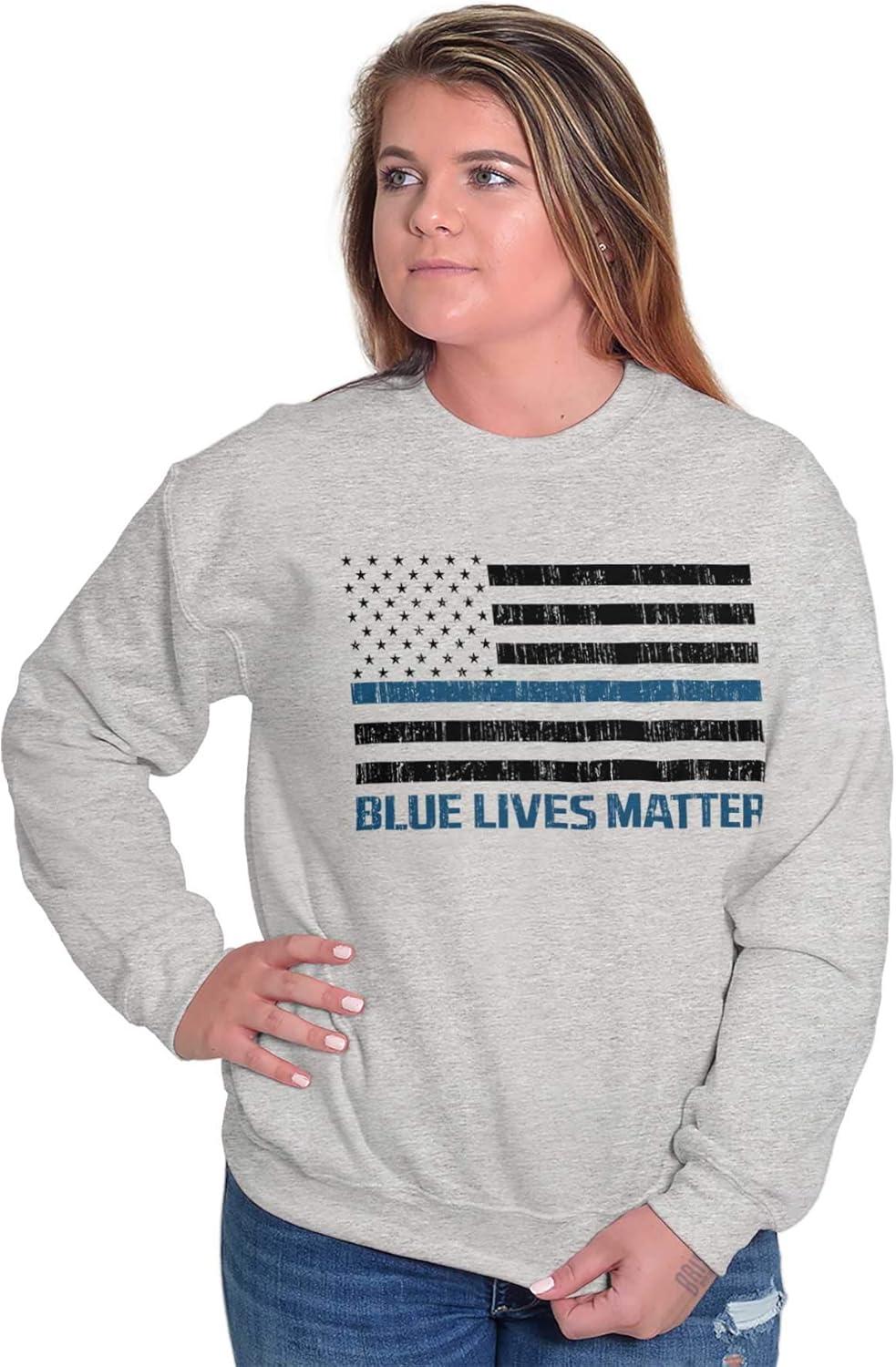 imageBrisco Brands Blue Line American Flag Support Sweatshirt for Men or WomenSport Grey