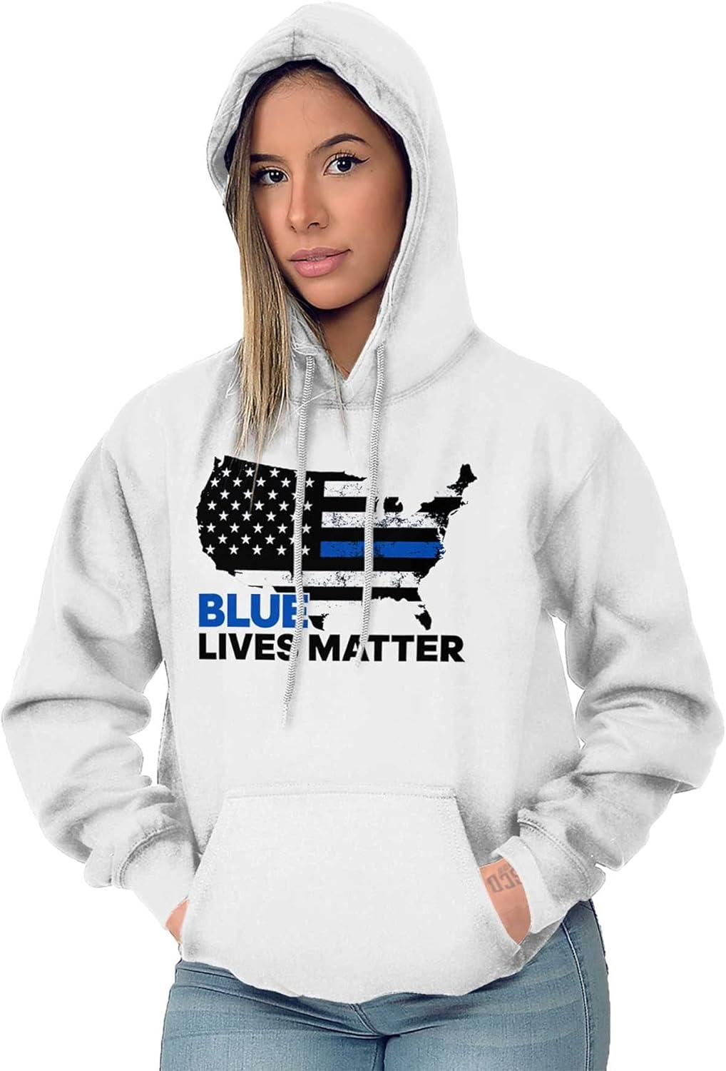 imageBrisco Brands Blue Line American Flag USA Map Hoodie Sweatshirt Women MenWhite