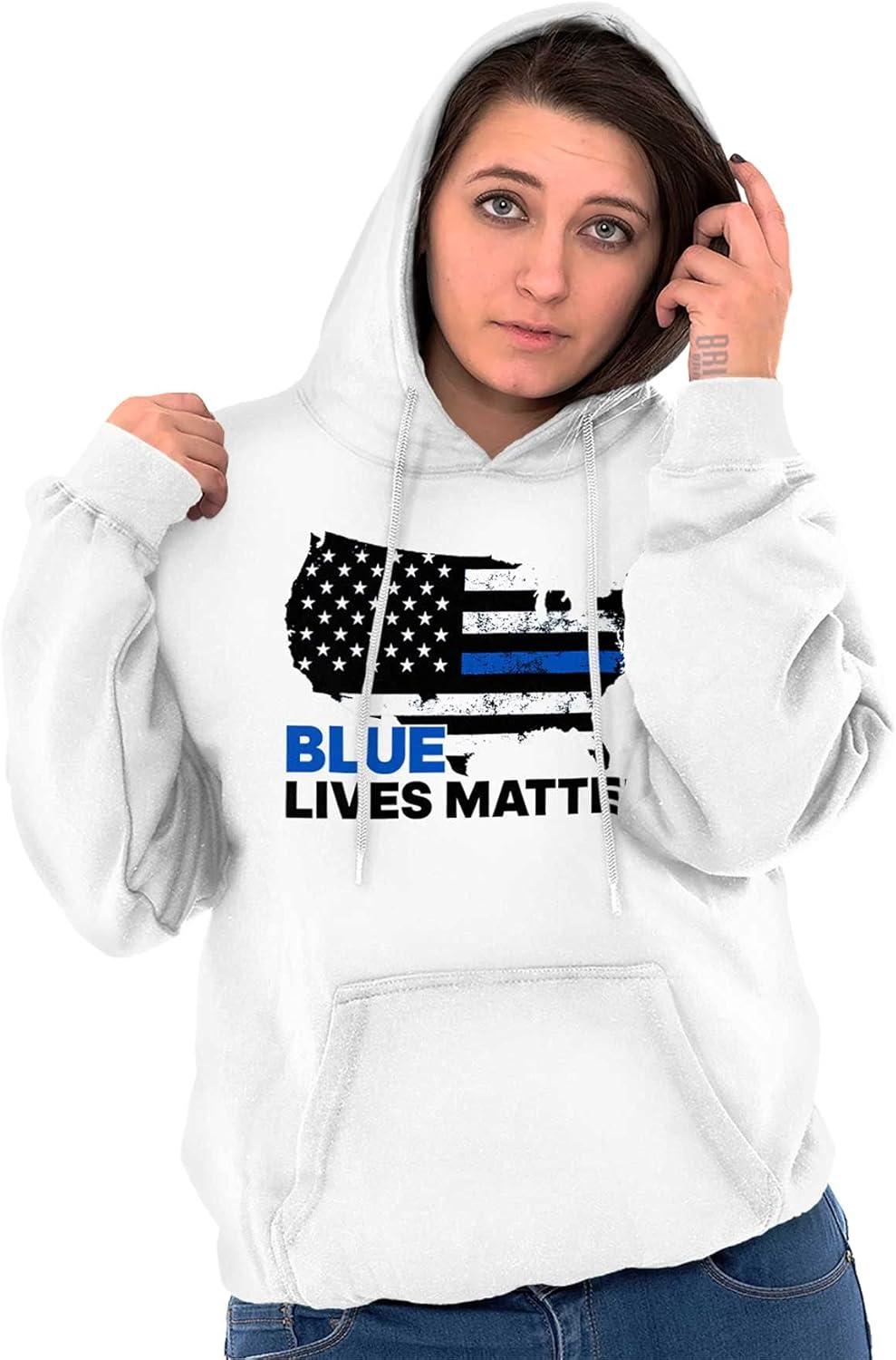imageBrisco Brands Blue Line American Flag USA Map Hoodie Sweatshirt Women MenWhite