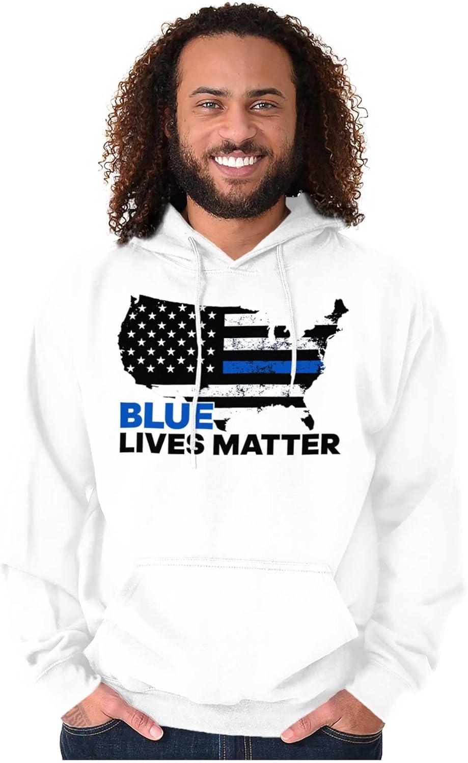 imageBrisco Brands Blue Line American Flag USA Map Hoodie Sweatshirt Women MenWhite