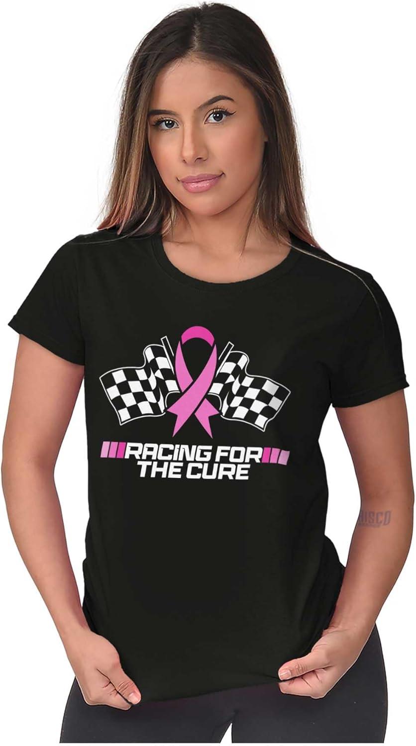 imageBrisco Brands Breast Cancer Racing for The Cure Womens Slim Fit Graphic TeeBlack