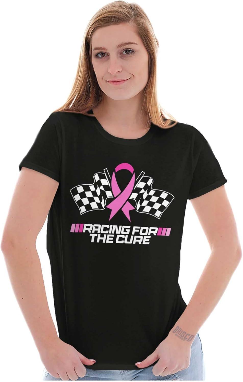 imageBrisco Brands Breast Cancer Racing for The Cure Womens Slim Fit Graphic TeeBlack