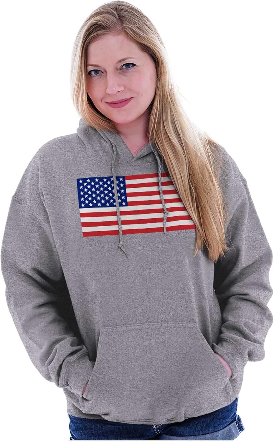imageBrisco Brands Classic American Flag USA Pride Hoodie Sweatshirt Women MenSport Grey