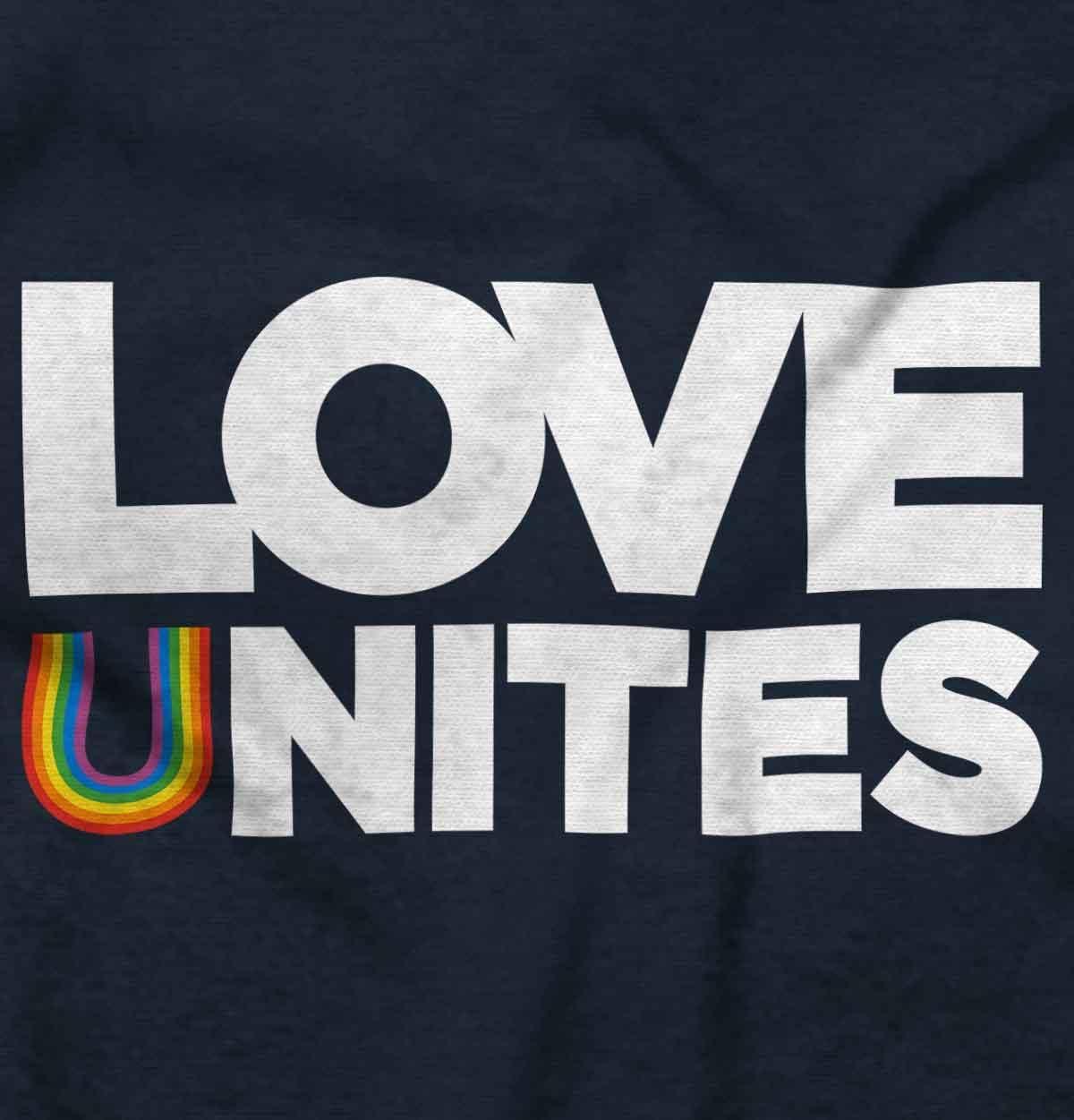 imageBrisco Brands Love Unites Upside Down Rainbow Hoodie Sweatshirt Women MenNavy