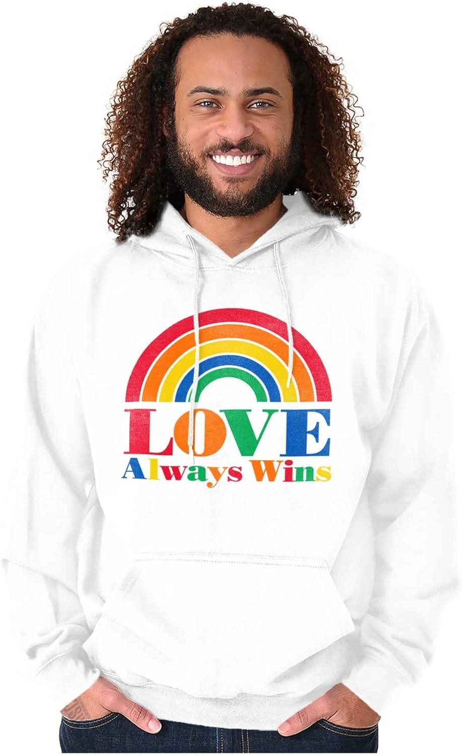 imageBrisco Brands Vintage Love Always Wins Rainbow Hoodie Sweatshirt Women MenWhite