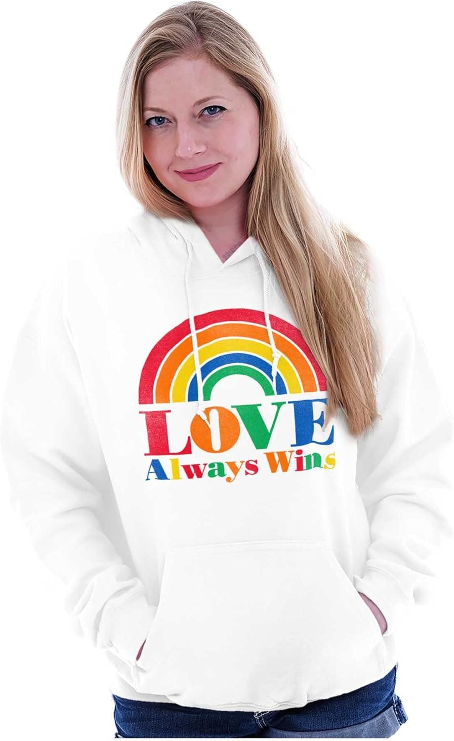 imageBrisco Brands Vintage Love Always Wins Rainbow Hoodie Sweatshirt Women MenWhite