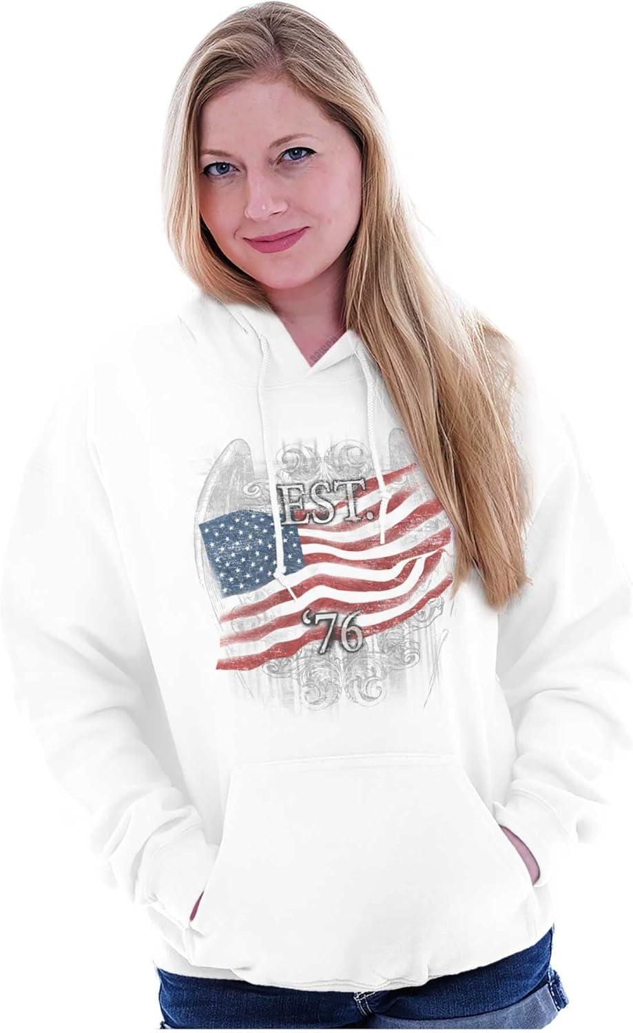 imageClassic Teaze United States Flag Patriotic American Hoodie Sweatshirt Women MenWhite