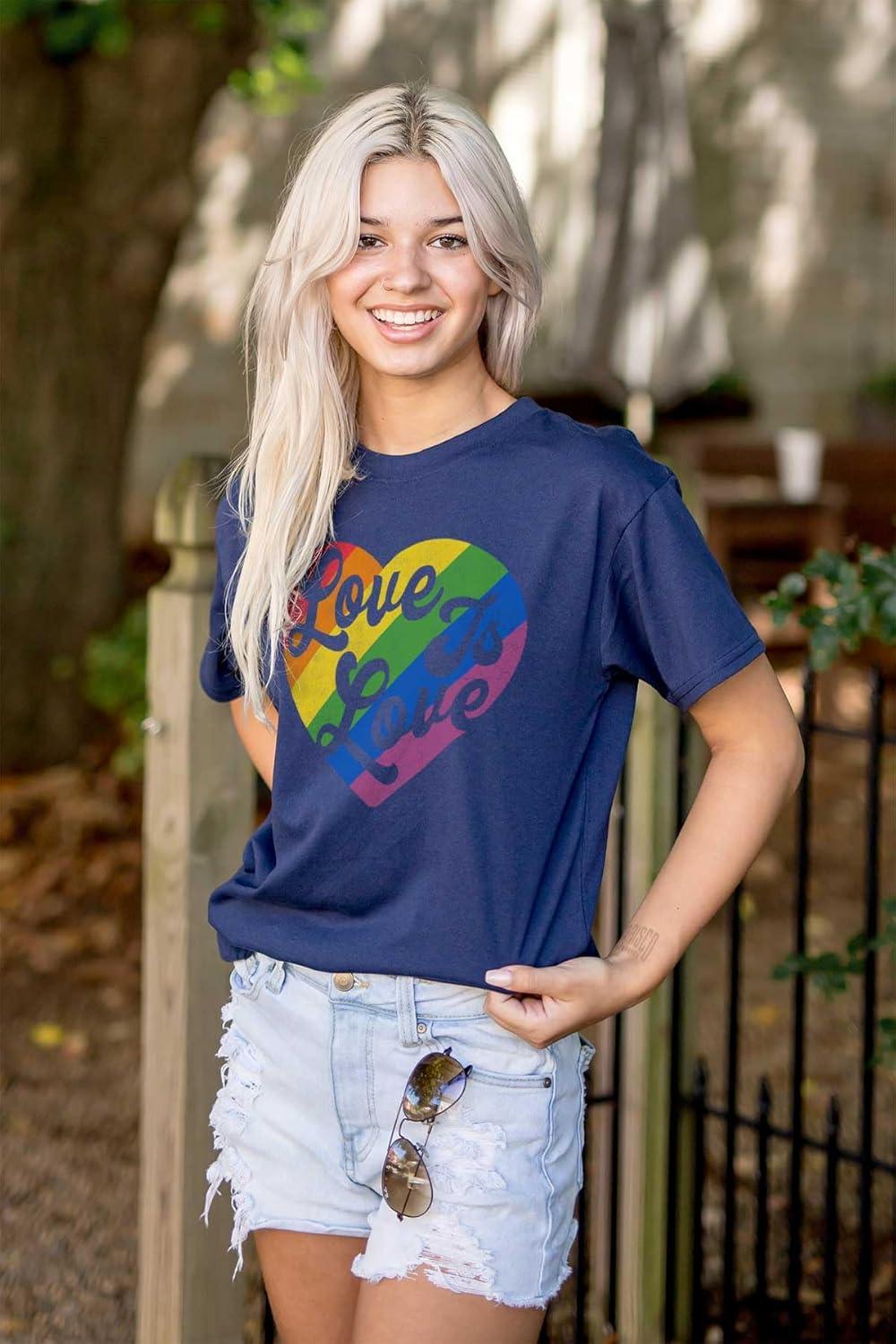 imageRetro Love is Love Gay Pride Rainbow Womens Graphic T Shirt TeesNavy