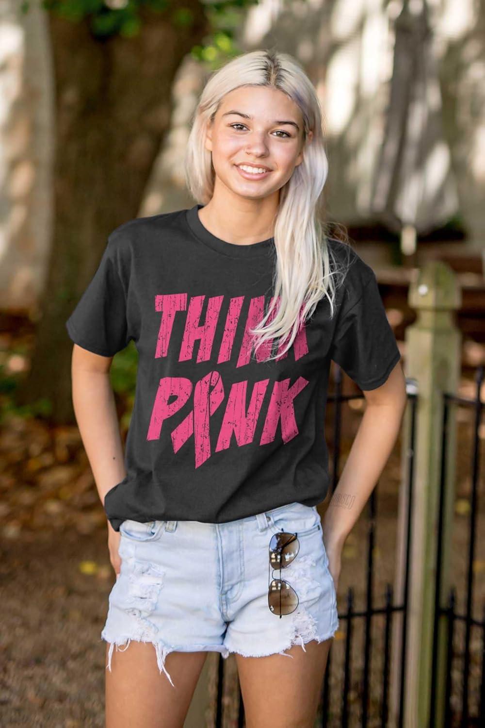 imageThink Pink Breast Cancer Awareness Womens Graphic T Shirt TeesBlack