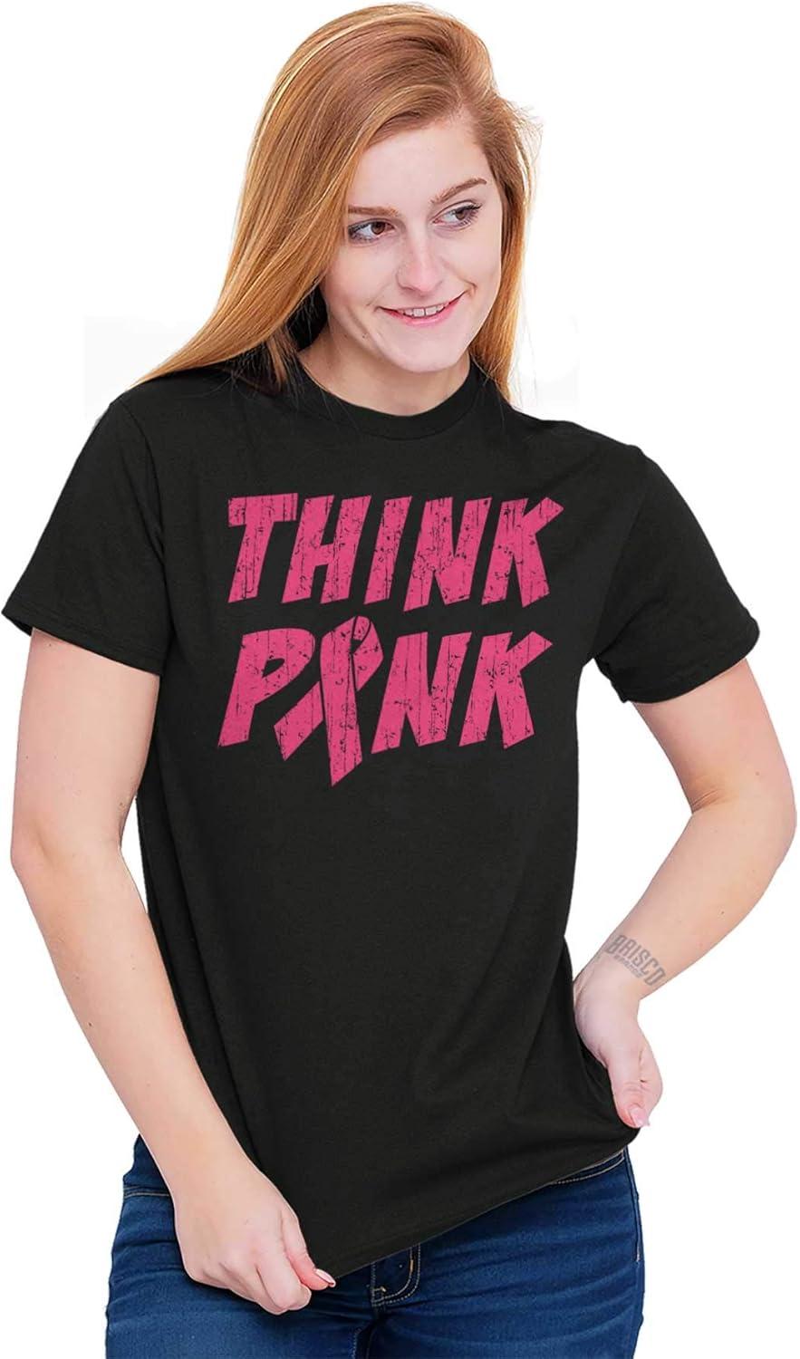 imageThink Pink Breast Cancer Awareness Womens Graphic T Shirt TeesBlack