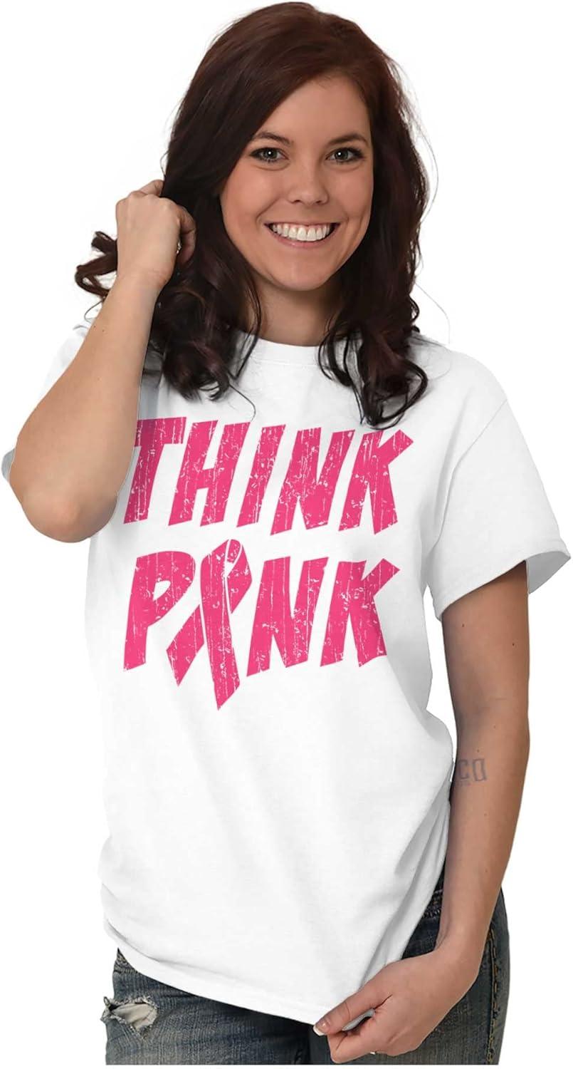 imageThink Pink Breast Cancer Awareness Womens Graphic T Shirt TeesWhite