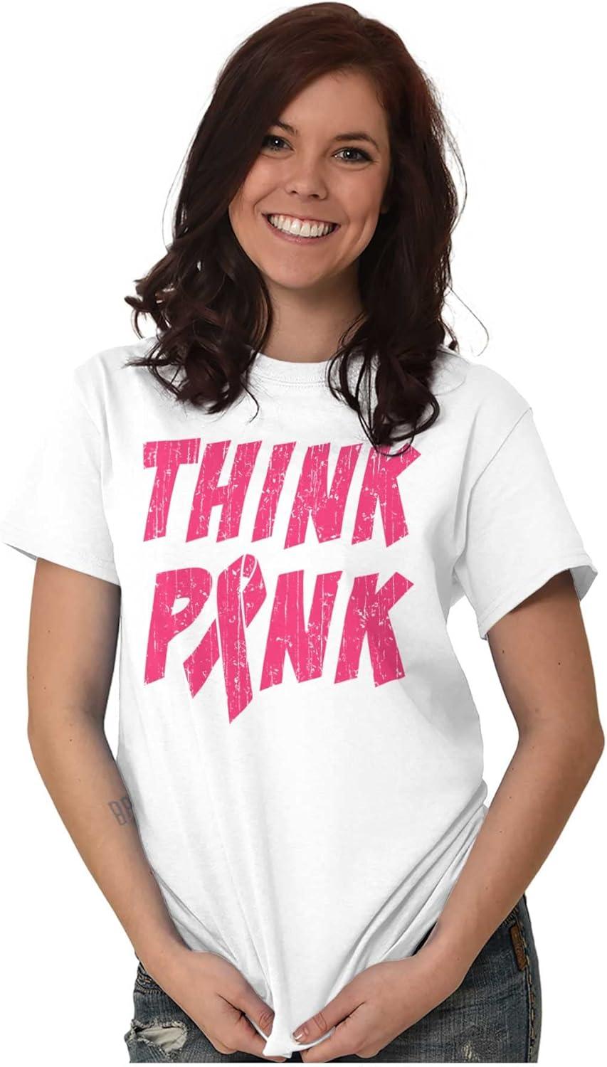imageThink Pink Breast Cancer Awareness Womens Graphic T Shirt TeesWhite