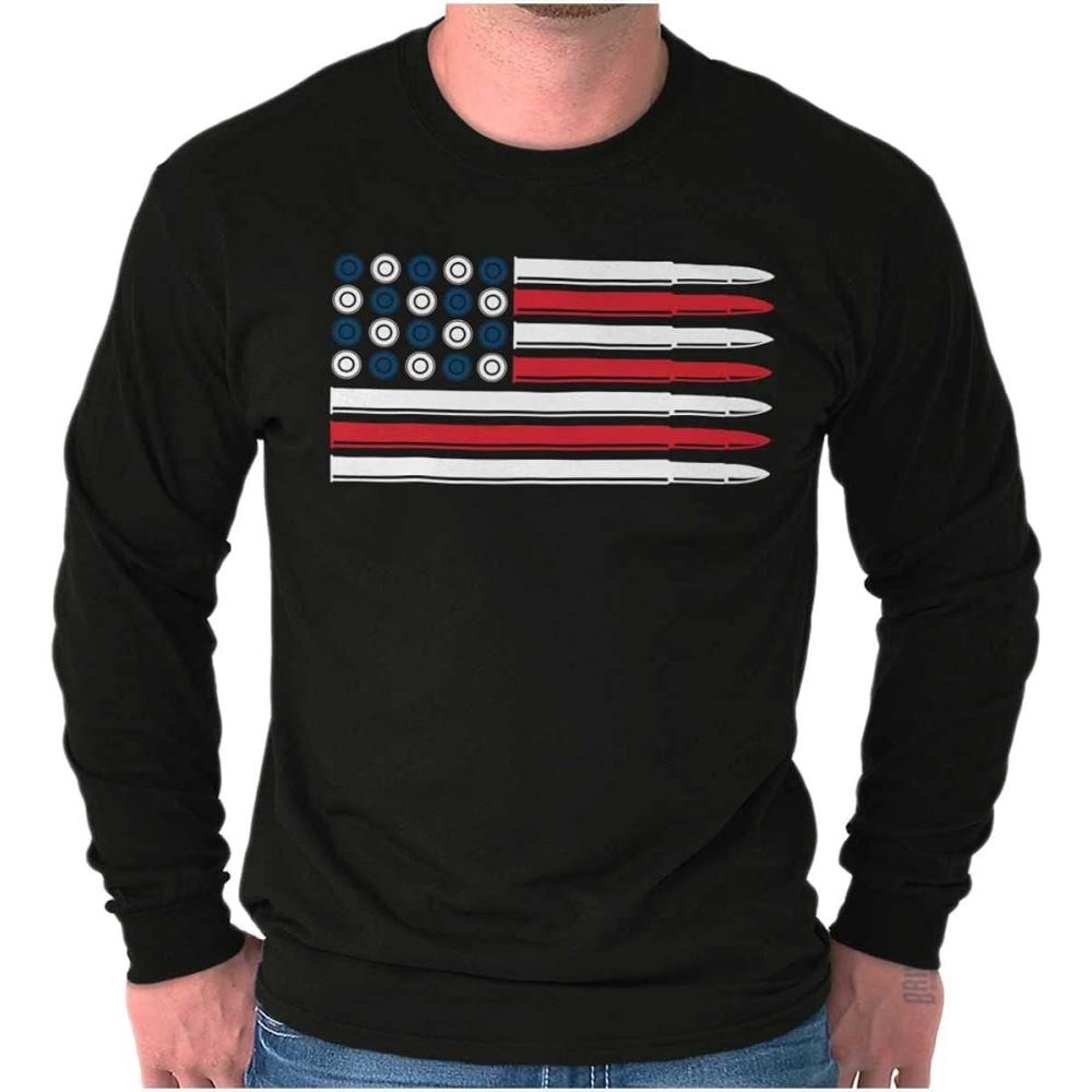 imageBrisco Brands Ammo Bullet 2nd Amendment Flag Long Sleeve Tshirt Men WomenBlack