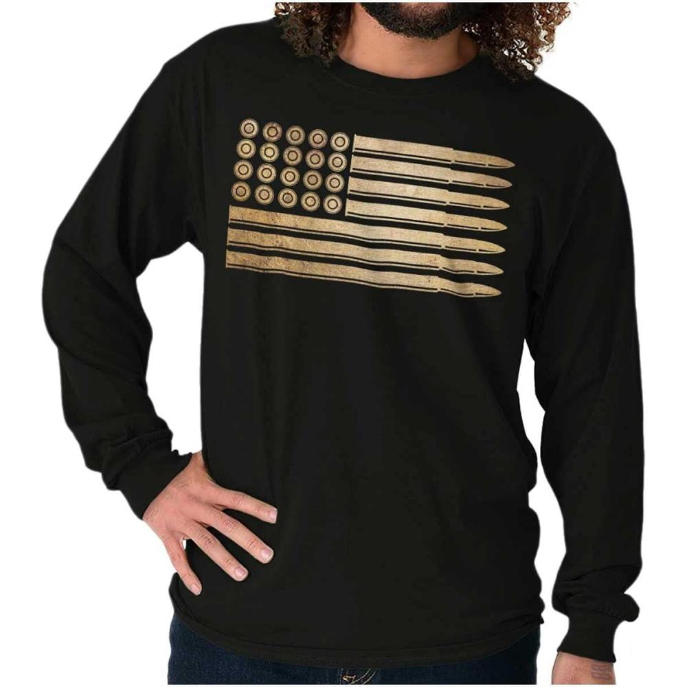 imageBrisco Brands Ammo Bullet 2nd Amendment Flag Long Sleeve Tshirt Men WomenBlack2