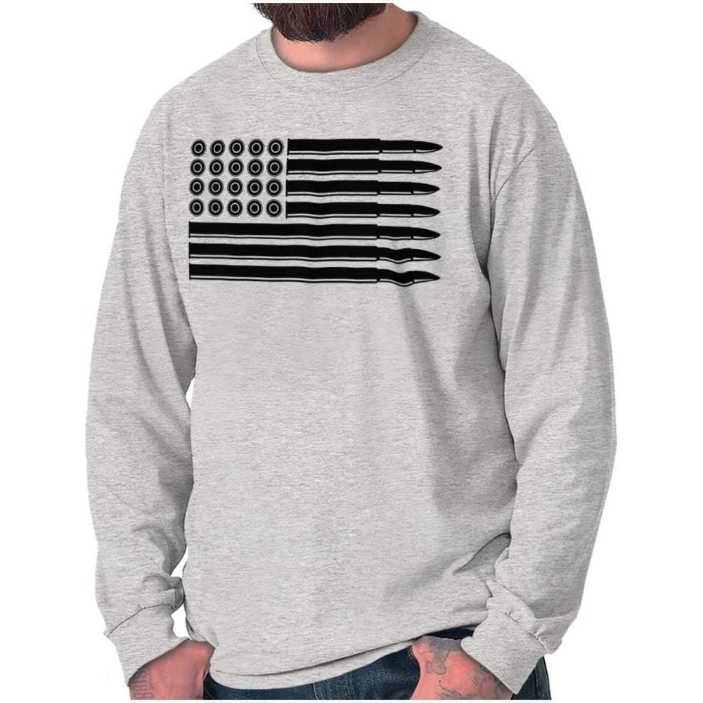 imageBrisco Brands Ammo Bullet 2nd Amendment Flag Long Sleeve Tshirt Men WomenSport Grey