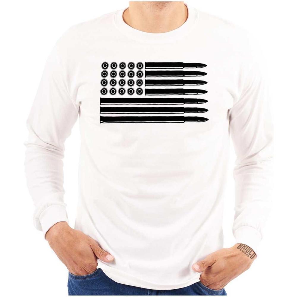 imageBrisco Brands Ammo Bullet 2nd Amendment Flag Long Sleeve Tshirt Men WomenWhite