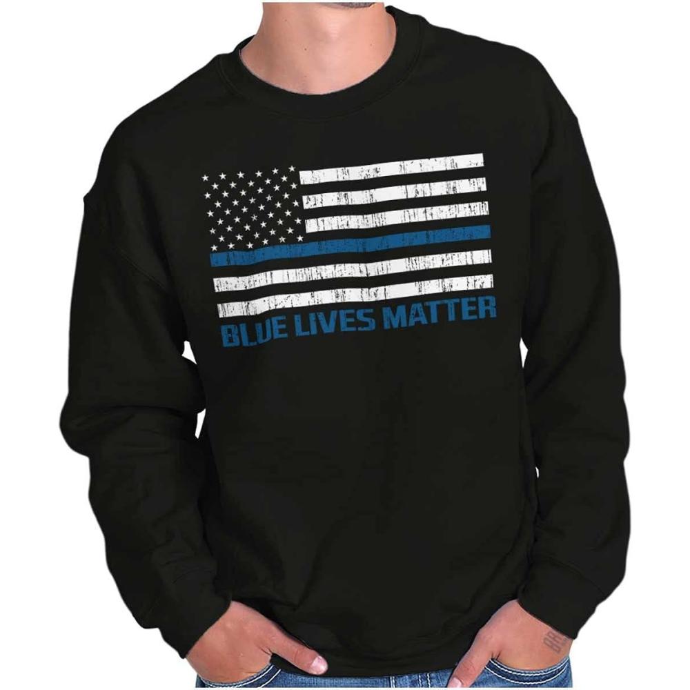 imageBrisco Brands Blue Line American Flag Support Sweatshirt for Men or WomenBlack