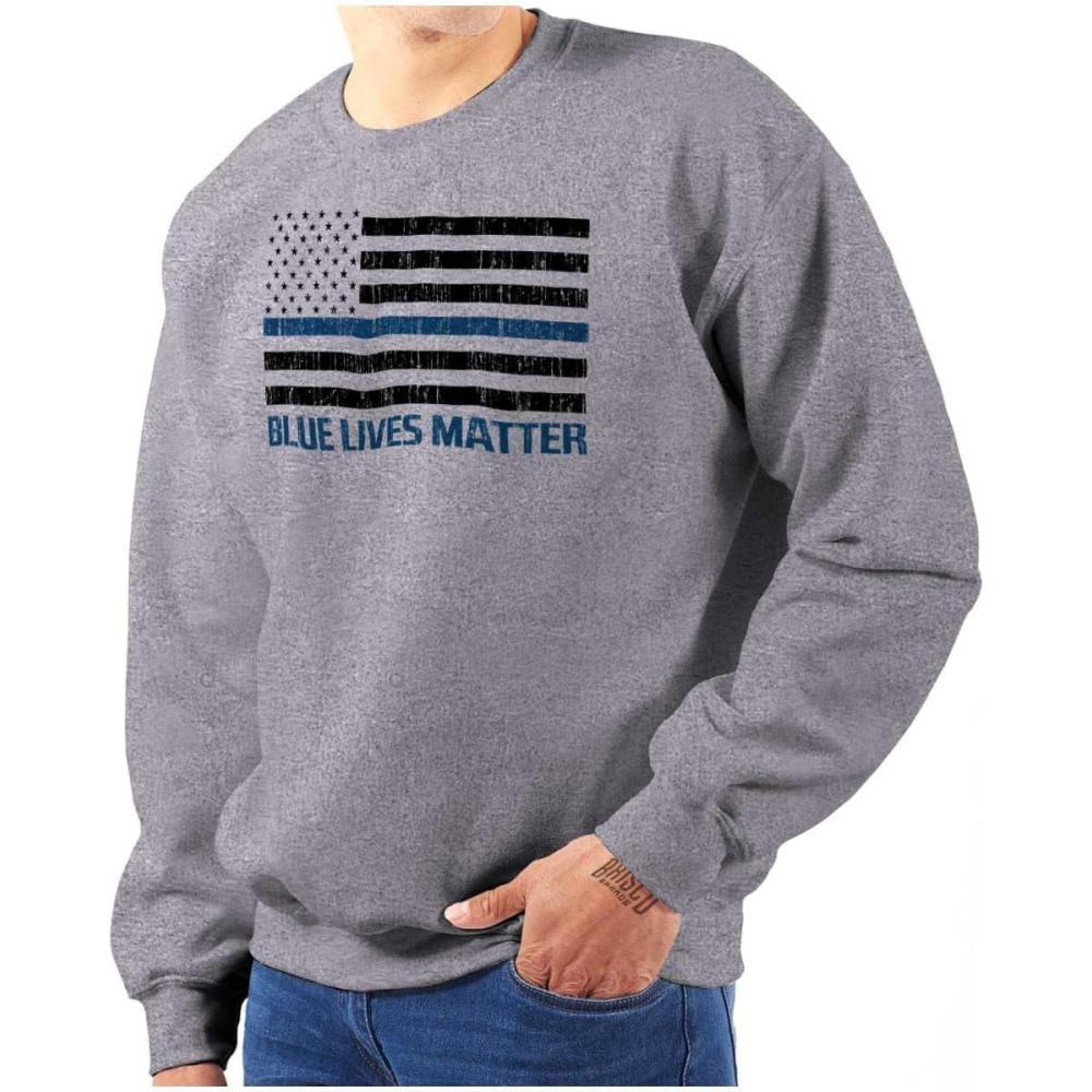 imageBrisco Brands Blue Line American Flag Support Sweatshirt for Men or WomenSport Grey