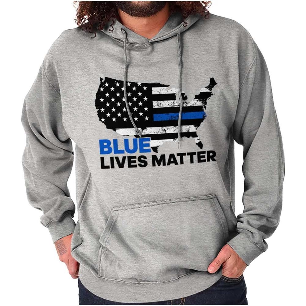 imageBrisco Brands Blue Line American Flag USA Map Hoodie Sweatshirt Women MenSport Grey