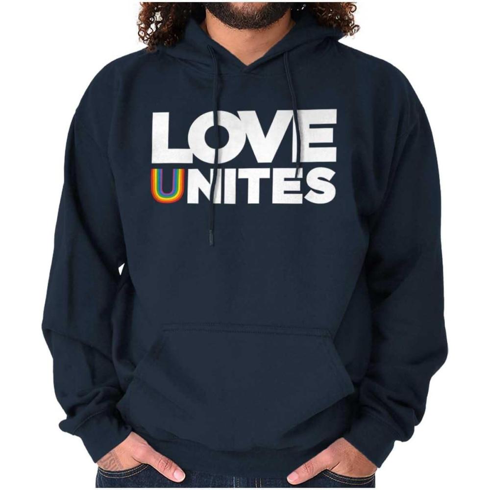 imageBrisco Brands Love Unites Upside Down Rainbow Hoodie Sweatshirt Women MenNavy