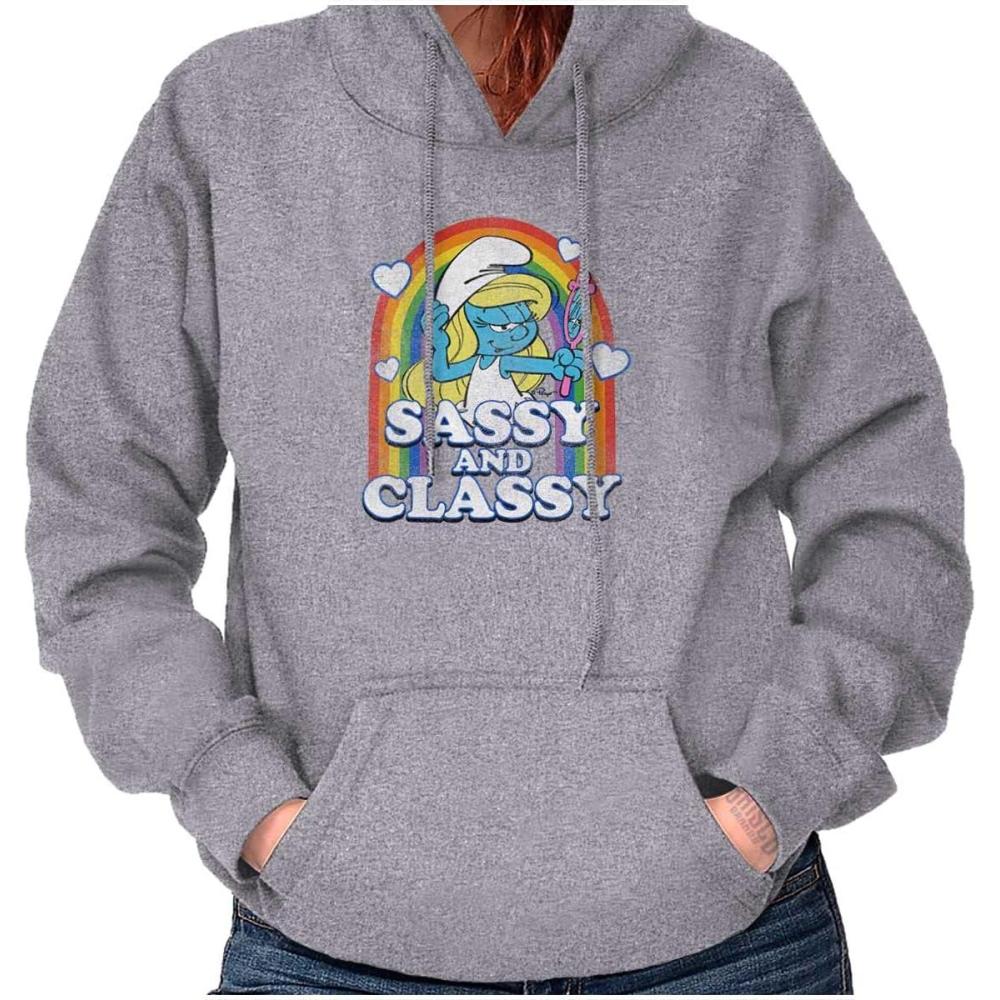 imageBrisco Brands Smurfette Sassy Classy Smurf Rainbow Hoodie Sweatshirt WomenSport Grey