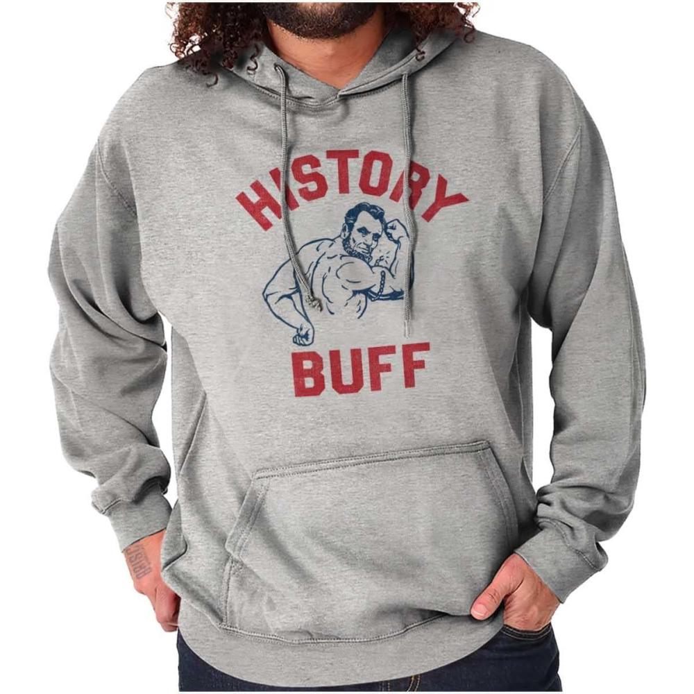 imageBrisco Brands USA History Buff Abe Lincoln Joke Hoodie Sweatshirt Women MenSport Grey