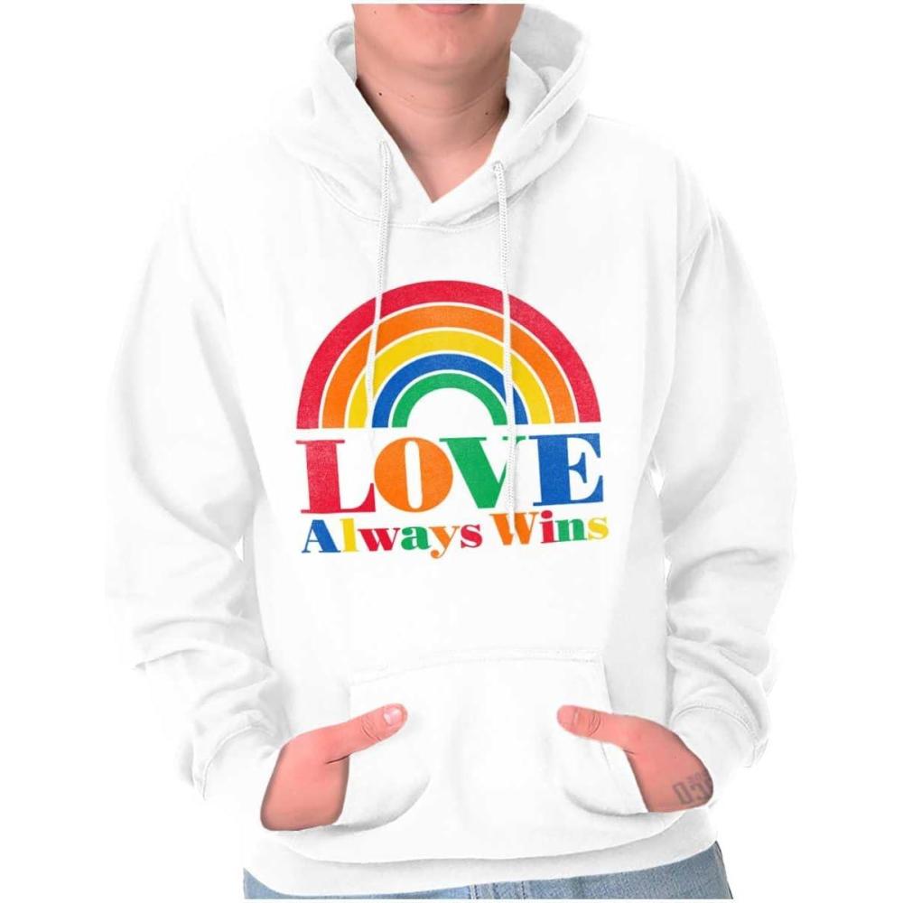 imageBrisco Brands Vintage Love Always Wins Rainbow Hoodie Sweatshirt Women MenWhite