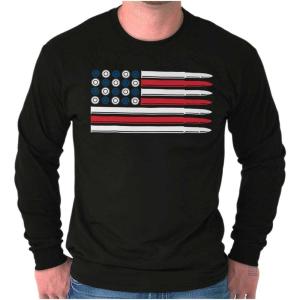 Brisco Brands Ammo Bullet 2nd Amendment Flag Long Sleeve Tshirt Men Women(Black)