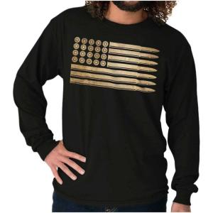 Brisco Brands Ammo Bullet 2nd Amendment Flag Long Sleeve Tshirt Men Women(Black2)