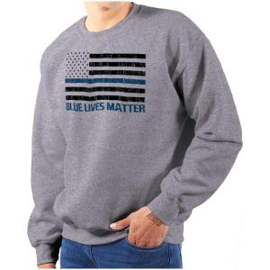 Brisco Brands Blue Line American Flag Support Sweatshirt for Men or Women(Sport Grey)