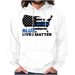 Brisco Brands Blue Line American Flag USA Map Hoodie Sweatshirt Women Men(White)