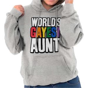 Brisco Brands Worlds Gayest Aunt LGBTQ Family Pride Hoodie Sweatshirt Women(Sport Grey)