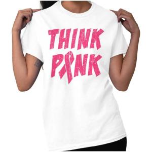 Think Pink Breast Cancer Awareness Womens Graphic T Shirt Tees(White)