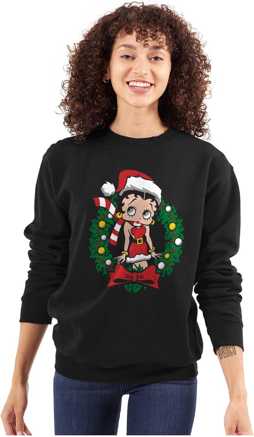 imageBrisco Brands Betty Boop Christmas Cute Vintage Women Crewneck SweatshirtBlack