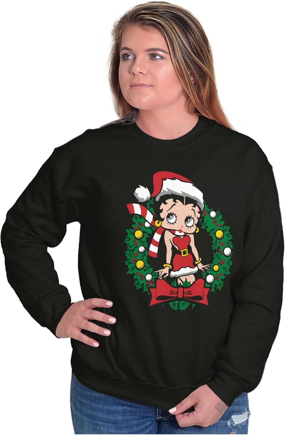 imageBrisco Brands Betty Boop Christmas Cute Vintage Women Crewneck SweatshirtBlack