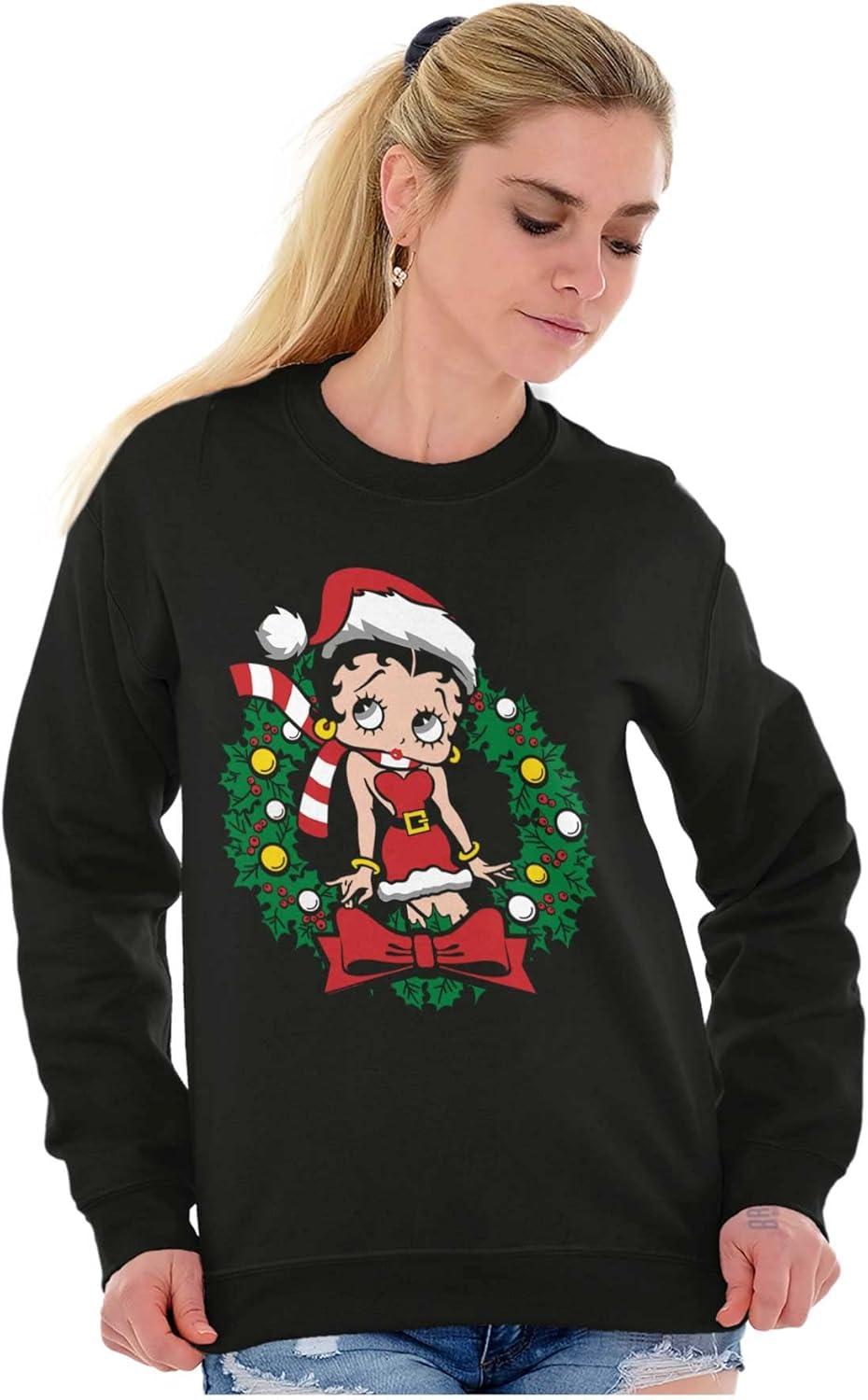 imageBrisco Brands Betty Boop Christmas Cute Vintage Women Crewneck SweatshirtBlack