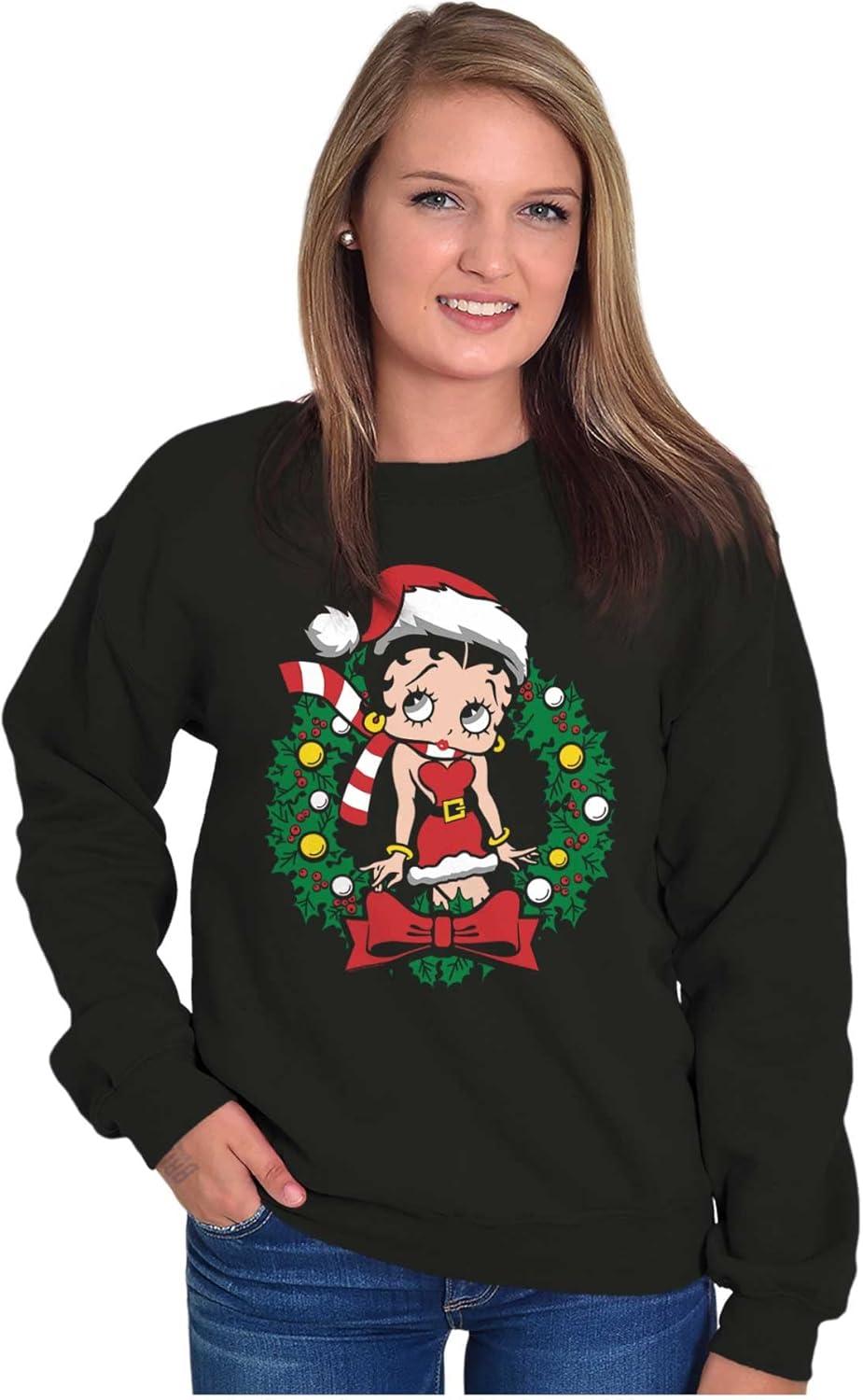 imageBrisco Brands Betty Boop Christmas Cute Vintage Women Crewneck SweatshirtBlack